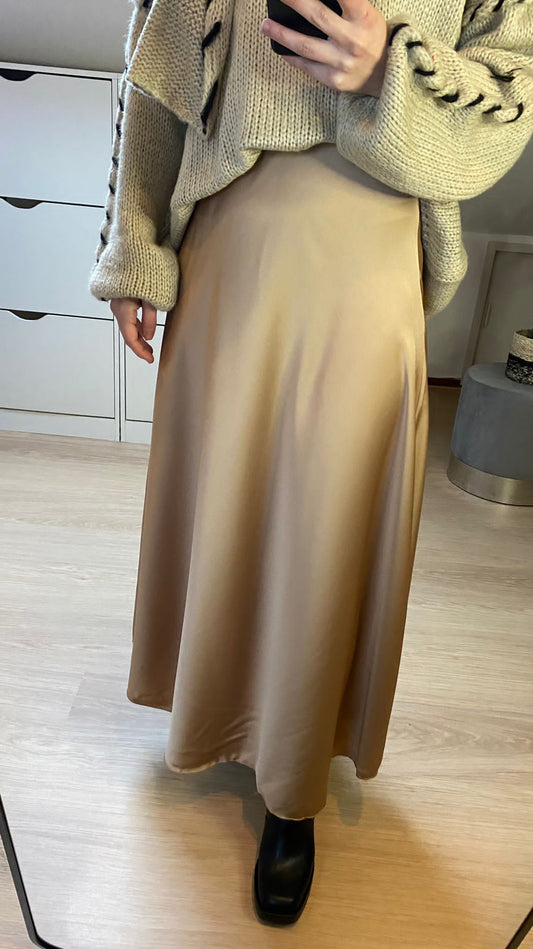 Soepel satijnzijde rok - Kleur Beige